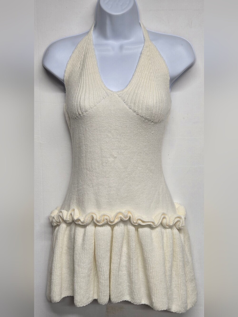 Shein XS Sweater Knit Halter Top Ruffle Ribbed